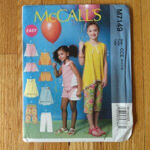 Girls Size 3-6 Sewing Pattern Tops Tunics Shorts Capris UNCUT McCall's 7149